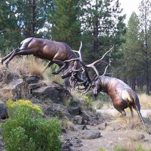 Outdoor Casting Life-Size Bronze Elk Fight Statue Model # MSC1289