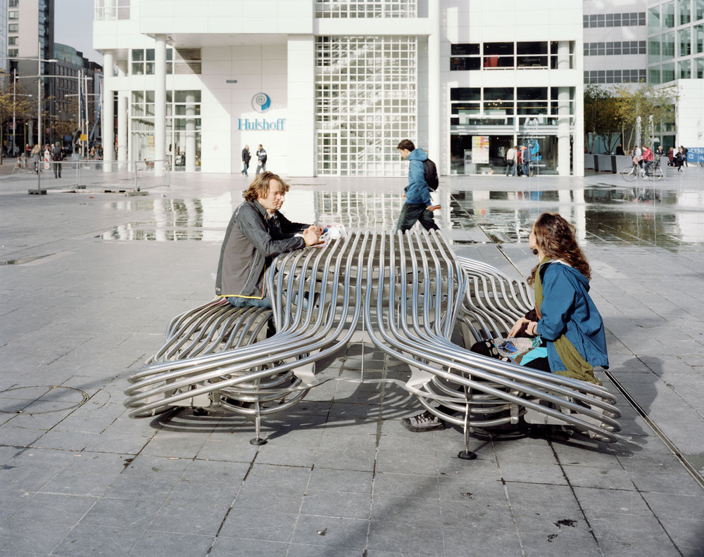 Waved Benchmark City Bench Table Formed From Rounded Stainless Steel Bars and Tubes | Model COLL1698