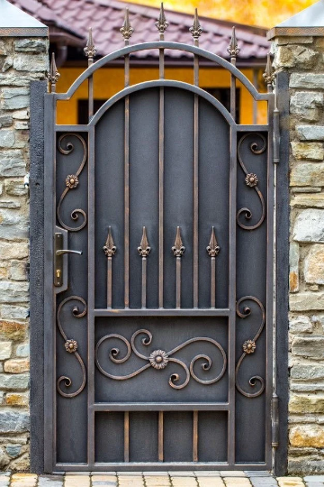 Sturdy Wrought Iron Metal Fence Yard Gate | Custom Fabrication Spiral Vintage Iron Back Yard Gate | Made in Canada – Model # 713