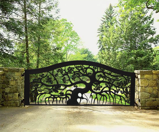 Aerial Root Tree Design | Steel Driveway Gate | Model # 718