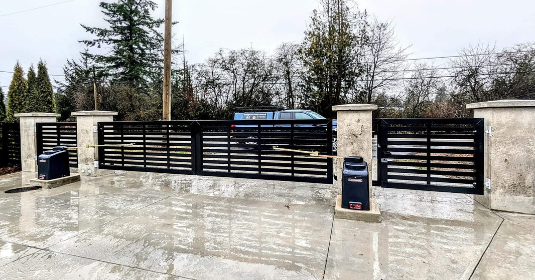 Beautiful Rectangular Design Metal Driveway Gate | Dual Swing Heavy Duty Entrance Gate | Made in Canada – Model # 886