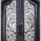 Wrought Iron Double Swing Front Door | Lion Arched Design | Glass Operating Windows | Model # IWD 898