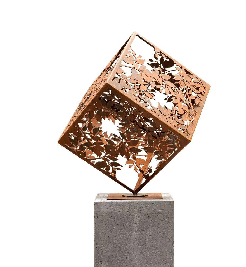 Sculpture Autumn Cube Banksia - Outdoor and Indoor Metal Art Decorative Unique Peace | Metal Art Accent - Model # MA1150