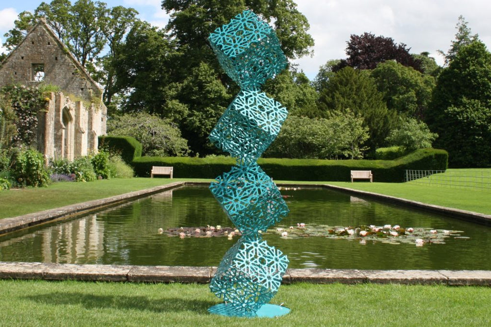 Arabesque Cubes Tower - Painted Stainless Steel - 2.4m Height - Metal Art Decorative Peace | Metal Art Accent - Model # MA1168