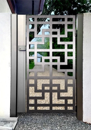 Laser Cut Artistic Square Design Wrought Iron Gate| Modern Fabrication Metal Back Yard Gate | Made in Canada – Model # 738