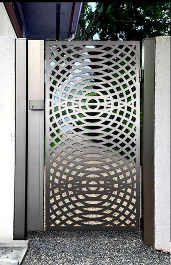 Laser Cut Artistic Circular Design Metal Walk Through Gate| Custom Fabrication Metal Yard Gate | Made in Canada – Model # 743