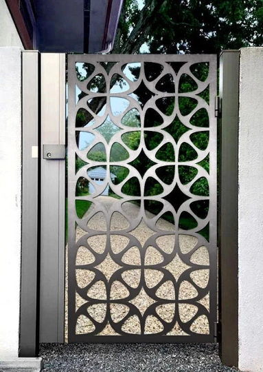 Laser Cut Artistic Square Floral Design Iron Yard Side Gate| Modern Fabrication Metal Pool Gate | Made in Canada – Model # 750