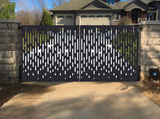 Laser Cut Artistic Illusion Vertical Line Design Metal Garden Gate| Modern Fabrication Iron Pool Gate | Made in Canada – Model # 751-Taimco