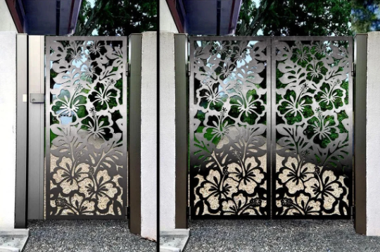3D Laser Cut Artistic Floral Design Metal Garden Gate | Custom Fabrication Metal Pool Gate| Made in Canada – Model # 761