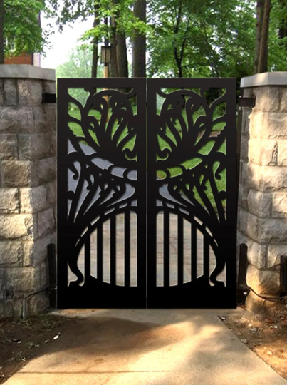 Beautiful Laser Cut Artistic Design Wrought Iron Garden Gate| Modern Fabrication Metal Back Yard Gate | Made in Canada – Model # 769