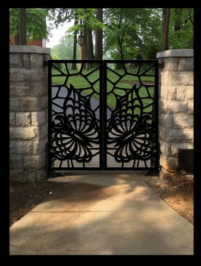 Beautiful Laser Cut Artistic Butterfly Design Metal Garden Gate | Modern Fabrication Metal Yard Gate | Made in Canada – Model # 773
