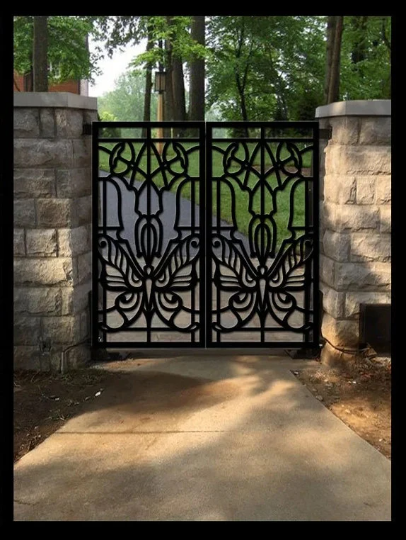 Beautiful Laser Cut Artistic Design Wrought Iron Garden Gate | Modern Fabrication Metal Pool Gate| Made in Canada – Model # 776