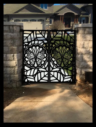 Simplistic Laser Cut Artistic Butterfly &amp; Floral Design Iron Gate | Modern Fabrication Metal Garden Gate | Made in Canada – Model # 780