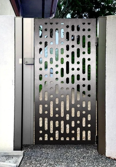 Simple Laser Cut Artistic Linear Line Design Metal Garden Gate | Modern Fabrication Metal Yard Gate | Made in Canada – Model # 782