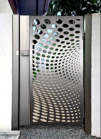 Laser Cut Artistic Circular Cut Design Wrought Iron Metal Gate | Modern Fabrication Metal Back Yard Gate| Made in Canada – Model # 802