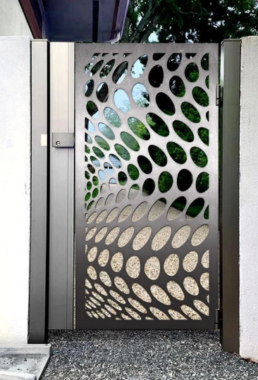 Modern Laser Cut Artistic Oval Design Metal Garden Gate |Custom Fabrication Metal Back Yard Gate | Made in Canada – Model # 803