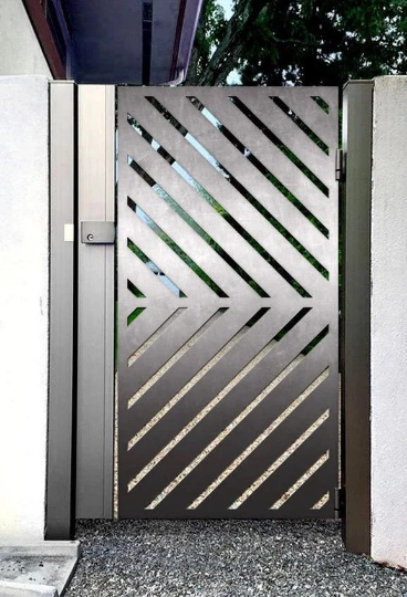 Laser Cut Artistic Linear Design Wrought Iron Gate | Custom Fabrication Metal Yard Gate| Made in Canada – Model # 816