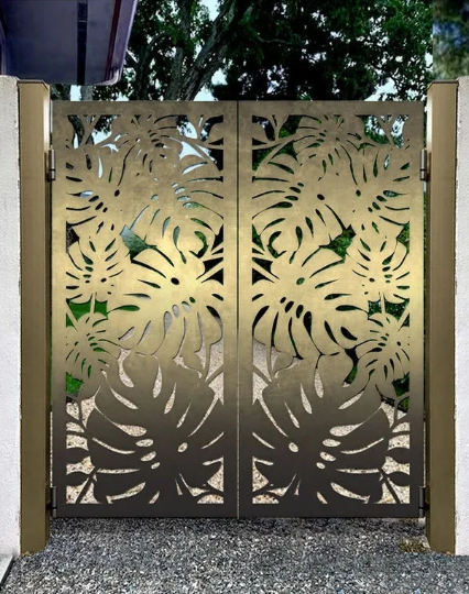 Modern Laser Cut Artistic Leaf Design Iron Garden Gate | Custom Fabrication Metal Back Yard Gate | Made in Canada – Model # 819