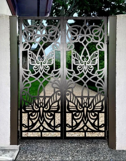 Beautiful Laser Cut Artistic Butterfly Design Wrought Iron Gate | Modern Fabrication Metal Garden Gate | Made in Canada – Model # 822