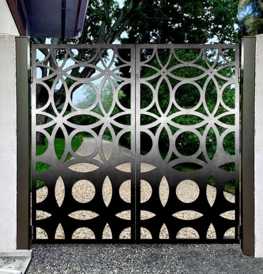 Laser Cut Artistic Circular Design Wrought Iron Pool Gate | Custom Fabrication Metal Garden Gate | Made in Canada – Model # 824