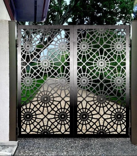 Laser Cut Artistic Flower Design Metal Garden Gate | Custom Fabrication Metal Yard Gate | Made in Canada – Model # 830