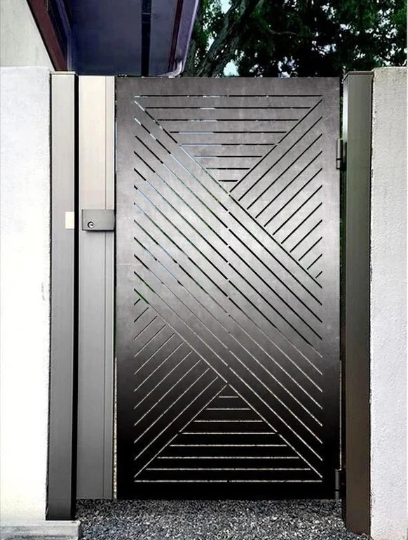 Beautiful Laser Cut Artistic Linear Zig Zag Design Metal Gate| Custom Fabrication Metal Pool Gate| Made in Canada – Model # 831