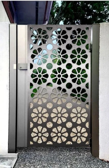 Simplistic Laser Cut Artistic Floral Design Metal Gate | Custom Fabrication Metal Yard Gate | Made in Canada – Model # 834