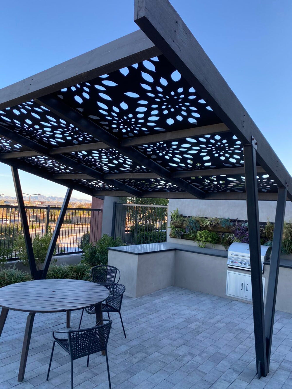 Decorative Laser Cut Metal Pergola Outdoor Space Sunshade Panel |Classic Fabrication Heavy Duty Metal Privacy Panel | Made in Canada – Model # PP586