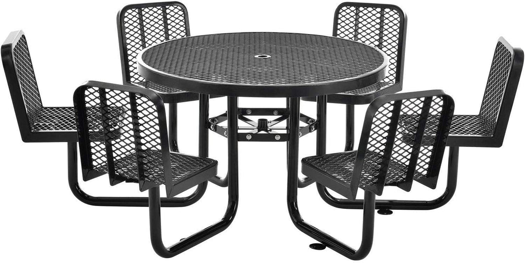 Round 46" Expanded Metal Carousel Picnic Table with 6 Seats Picnic Stationary Mount Table Picnic Table & Seat | Model PT199