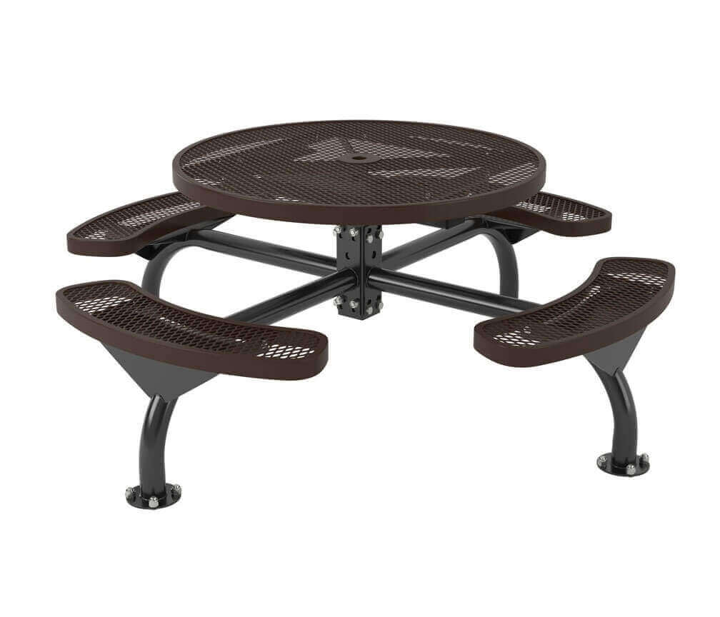 Conventional Round Steel Picnic Stationary Mount Table Picnic Table & Seat - Model PT187