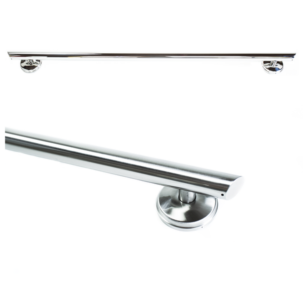 Bronte Straight Decorative Grab Bar with Angled Ends &amp; Long Nubby Rubber Grip 1.25” Stainless Steel chrome Finish