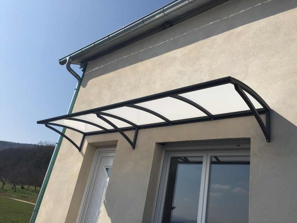 Steel Awnings with Clear polycarbonate Plastic - Custome Sizes and Shapes - Made in Canada - Model # WA894