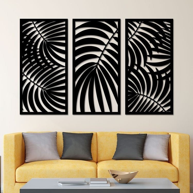 Palm Leaf Wall Panels - 3 Pieces Wall Art - Palm leaf Wall decor - Tree Wall Art - Wall Decor Panels| Laser Cut Art | Made in Canada - Model # WD907