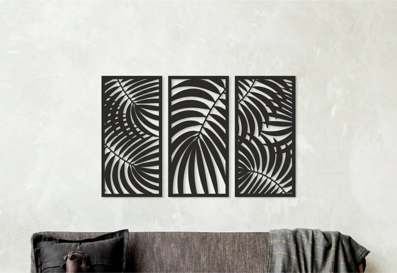 Palm Leaf Wall Panels - 3 Pieces Wall Art - Palm leaf Wall decor - Tree Wall Art - Wall Decor Panels| Laser Cut Art | Made in Canada - Model # WD907