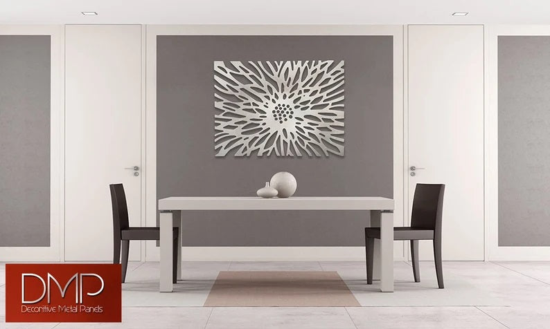 Floral Metal Art Panel - Unique Laser Cut Metal Wall Art - Metal Living Room Decor | Laser Cut Art | Made in Canada - Model # WD908