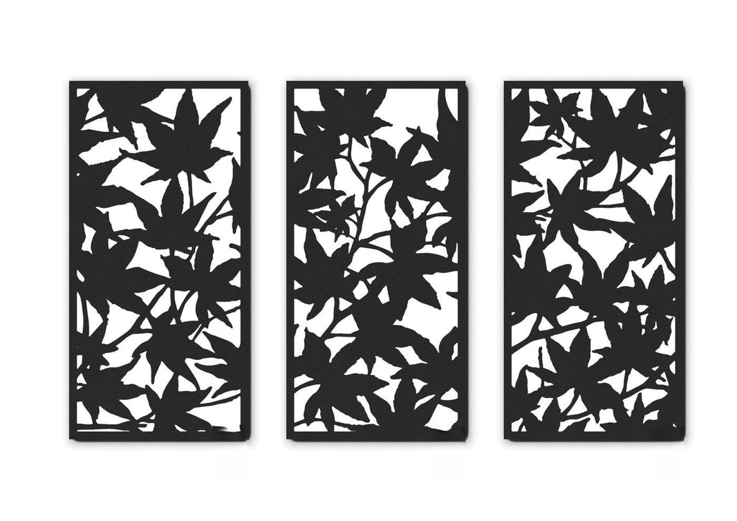 Maple Leaf Triptych Laser Cut Design | Wall Decorative Panels | Metal Art Accent - Model # WD914