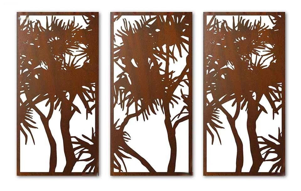 Pandanus Triptych Laser Cut Design | Wall Decorative Panels | Metal Art Accent - Model # WD915