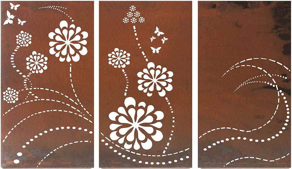 Flower Wave Triptych Laser Cut Panels | interior Decor Panels | Metal Art Accent - Model # WD919