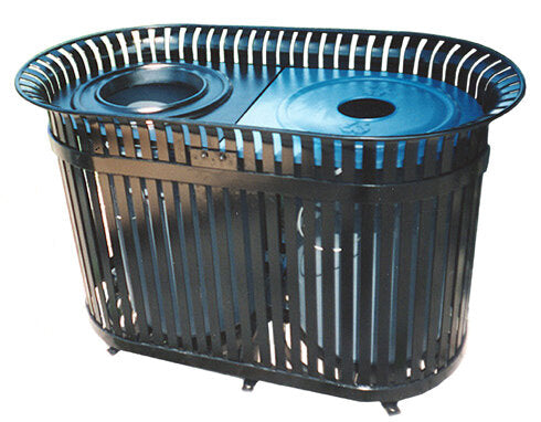 Metal Outdoor Slatted Steel Trash - Two Compartment Recycling / Trash Receptacle - Model WR196