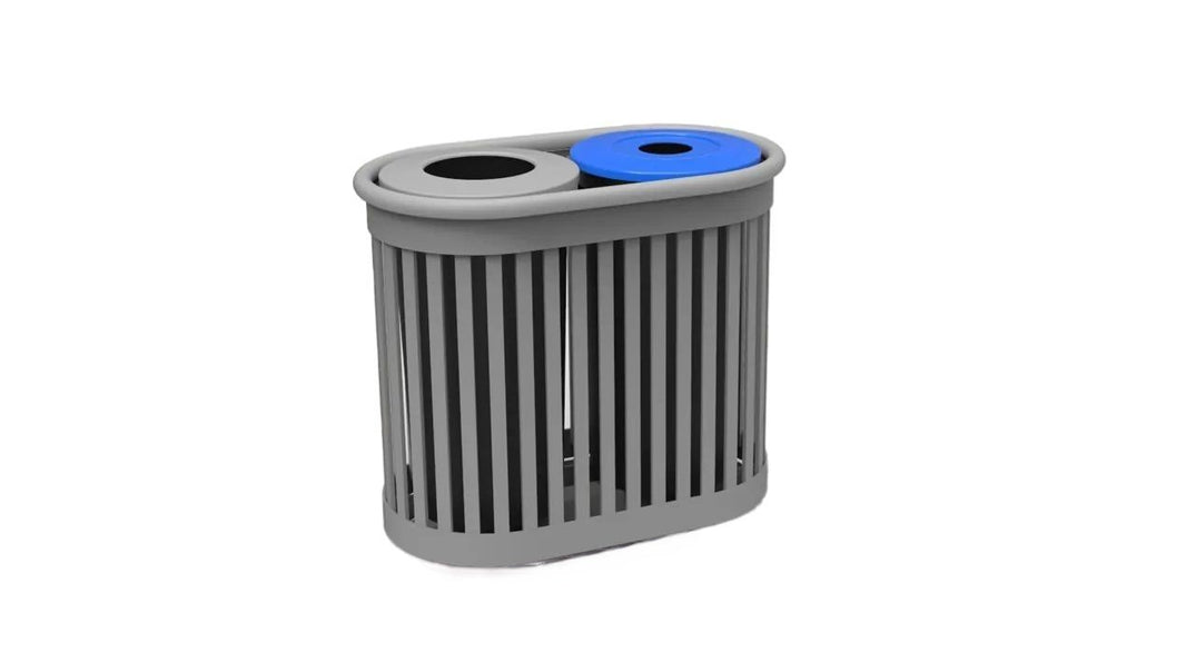 Metal Outdoor Slatted Steel Trash - Two Compartment Recycling / Trash Receptacle - Model WR200
