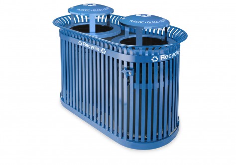 Metal Outdoor Slatted Steel Trash - Two Compartment Recycling / Trash Receptacle - Model WR217