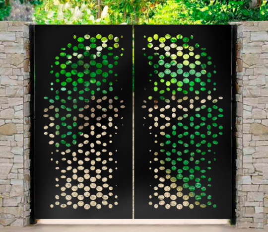 Modern Laser Cut Abstract Design Metal Pool Gate | Modern Fabrication Wrought Iron Floral Cut Garden Gate | Made in Canada– Model # 254