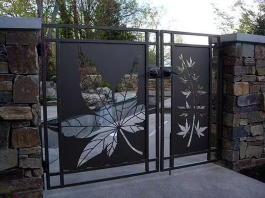 Beautiful Laser Cut Leaves Design Entrance Gate | Custom Fabrication Metal Entry Gate | Made in Canada – Model # 181